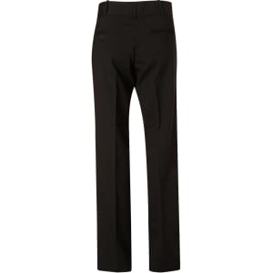 Women's low rise slacks in black wool stretch, featuring a straight leg design and back pockets.