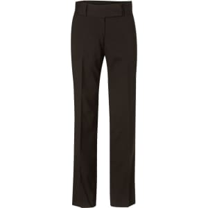Women's low rise pants in dark green wool stretch, featuring a straight-leg design and a waistband.