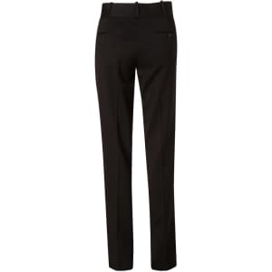 A pair of women's low rise pants in black, made from poly/viscose stretch, featuring a fitted design and back pockets.