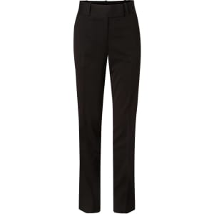 Women’s low rise pants in black poly/viscose stretch fabric, featuring a tailored design and a waistband.