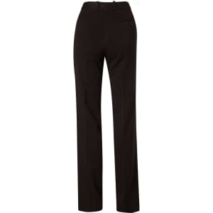 Black women's utility pants featuring a flexi waist and made from a poly/viscose stretch fabric.