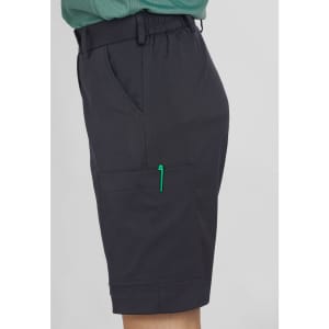 Utility cargo shorts in black, featuring side pockets and an elastic waistband with a contrasting zipper detail.