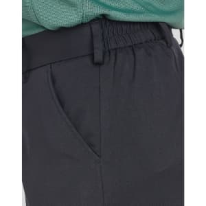 Ladies' utility cargo shorts in black featuring side pockets and an elastic waistband. Includes branding.