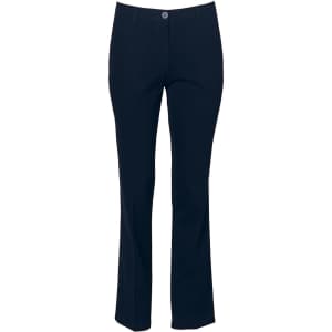 Navy women's chino pants with a straight leg design, featuring a button closure and a subtle logo.