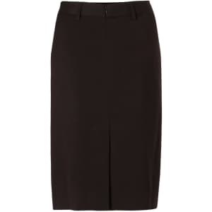 A women's mid-length pencil skirt in black, featuring a lined design and a back zip closure.