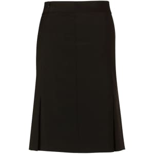 A black women's pleated skirt made from wool stretch fabric, featuring a straight cut and side zip.