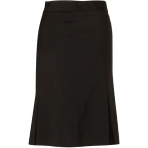 A black pleated skirt made from wool stretch fabric, featuring a tailored fit and a subtle slit.
