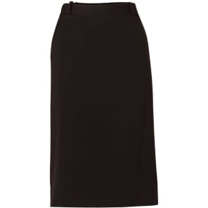 A black A-line utility skirt made from poly/viscose stretch twill, featuring a flexi waist and no visible branding.