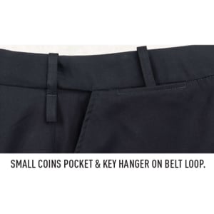A black utility skirt featuring a small coins pocket and a key hanger on the belt loop.