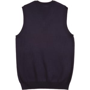 A women's v-neck vest in a dark navy colour, featuring no sleeves and a fitted design. It has a logo on the back.