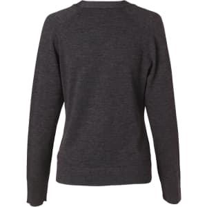 A dark grey women's 100% Merino wool long sleeve cardigan, featuring a simple, sleek design.