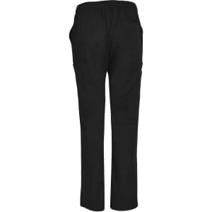 Men's solid colour black scrub pants with an elastic waistband and side pockets. Features a logo on the back.