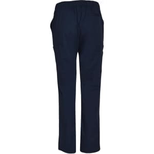 Men's solid navy scrub pants featuring an elastic waist and side pockets. Includes a logo on the back.