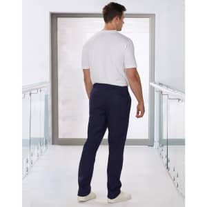 Men's solid colour scrub pants in navy blue, featuring an elastic waistband and a plain back view.