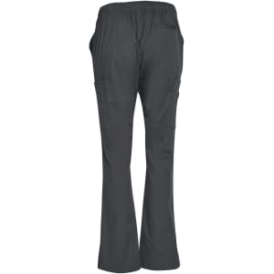 Grey ladies' solid colour scrub pants featuring an elastic waistband and side pockets. The back includes a pocket as well.