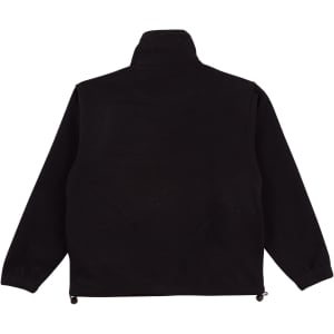 A unisex polar fleece jumper in black with long sleeves and a high collar, featuring a branding logo.