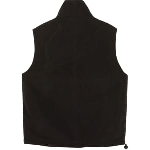 A unisex reversible vest in black, featuring a collar and a smooth finish, with a logo present.