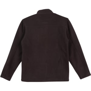 A brown polar fleece jacket featuring a full zip and long sleeves, with a collar and a logo.
