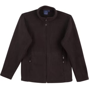 A black polar fleece jacket with a full zip and two front zip pockets, featuring a collar and no visible branding.