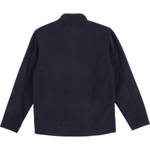 A dark navy polar fleece jacket with a full zip and a plain back. Features a branding logo.