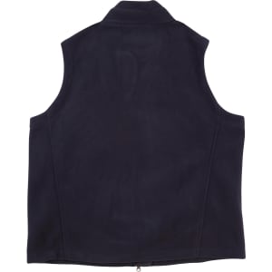 A navy blue Diamond Fleece Vest for men with a collar and no sleeves, featuring a branding logo.