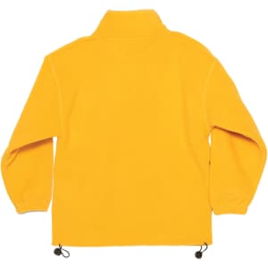 A bright yellow polar fleece pullover for kids featuring a high collar and adjustable hem drawstrings.