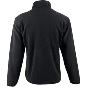 A black adult's half zip polar fleece pullover with a high collar and long sleeves, featuring a logo.