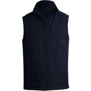 A unisex reversible vest in navy featuring a front zip closure and a collar. The product includes a logo.