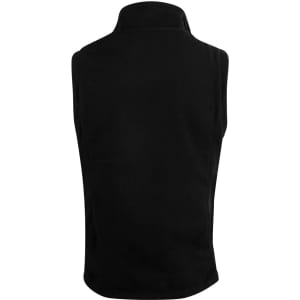A black unisex reversible vest with a high collar and no visible fastenings at the back. It features a logo.