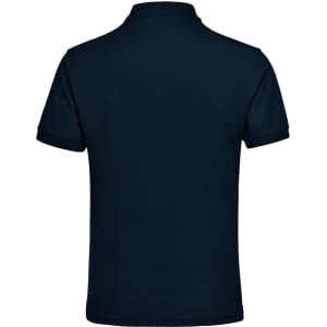 A dark navy unisex polo shirt featuring a classic collar, short sleeves, and a logo on the front.
