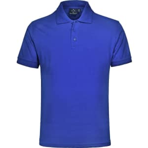 A unisex polo shirt in a vibrant blue colour, featuring a collar and a single logo.