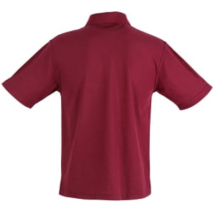 A red children's polo shirt featuring a classic design and a collar. It has short sleeves and a plain back.