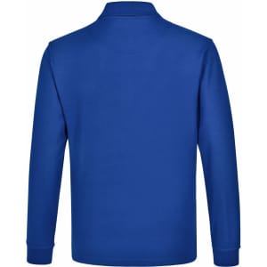 A blue unisex long sleeve polo shirt featuring a classic design and a collar, with a logo on the front.