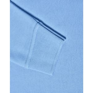 A light blue long sleeve polo shirt made from poly/cotton pique knit, featuring ribbed cuffs.