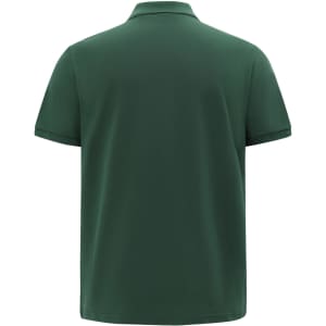 A green men's classic cotton/poly pique short-sleeve polo, featuring a plain back and a logo.