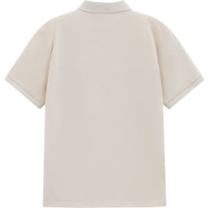 A classic short-sleeve polo shirt in beige with a collar and a logo on the back.