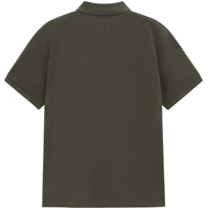 A men's short-sleeve polo shirt in a solid dark olive green colour, featuring a collar and a logo.