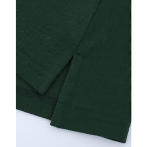 A green ladies' classic cotton/poly pique short sleeve polo, featuring detailed stitching and side slits.