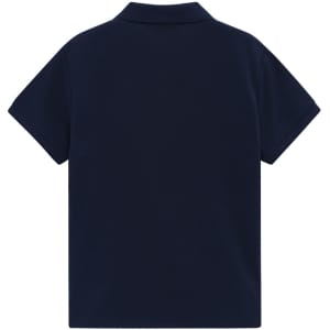 A ladies' classic cotton/poly pique short-sleeve polo in navy, featuring a collared neckline and a plain back.