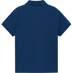 A navy blue ladies' classic cotton/poly pique short sleeve polo, featuring a simple design and a collar.
