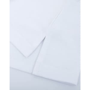 A white cotton towel displaying a textured surface and neat edges, featuring a simple design without embellishments.