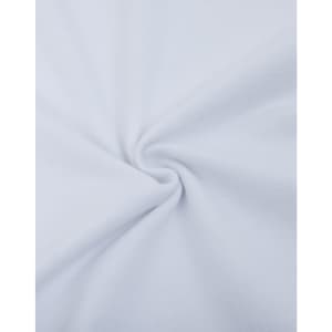 A close-up of white cotton/poly pique fabric, featuring a smooth, textured surface with a spiral twist.