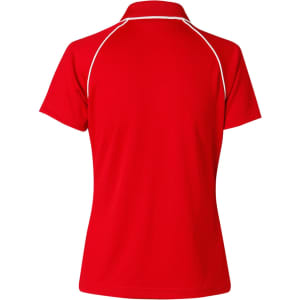 A red men's Cooldry raglan short-sleeve polo shirt featuring contrasting piping and a logo.