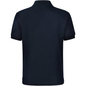 A navy blue men's polo shirt featuring a classic design and a branded logo.