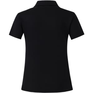 A black short sleeve polo shirt featuring a polo collar and a logo on the back.