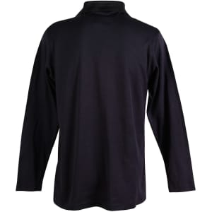 A long sleeve polo shirt in black, featuring a classic collar and a back view with a logo.