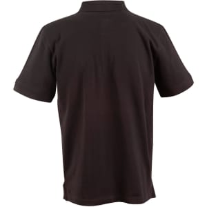 A black men's polo shirt with a classic collar and short sleeves, featuring a logo on the back.