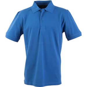 A blue Men's Longbeach Polo with a classic collar and short sleeves, featuring a logo.
