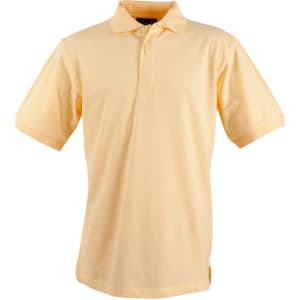 A light yellow men's polo shirt with a collar, short sleeves, and a logo on the chest.