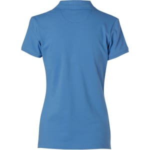A ladies' polo shirt in a light blue colour, featuring a standard polo collar and a logo on the back.